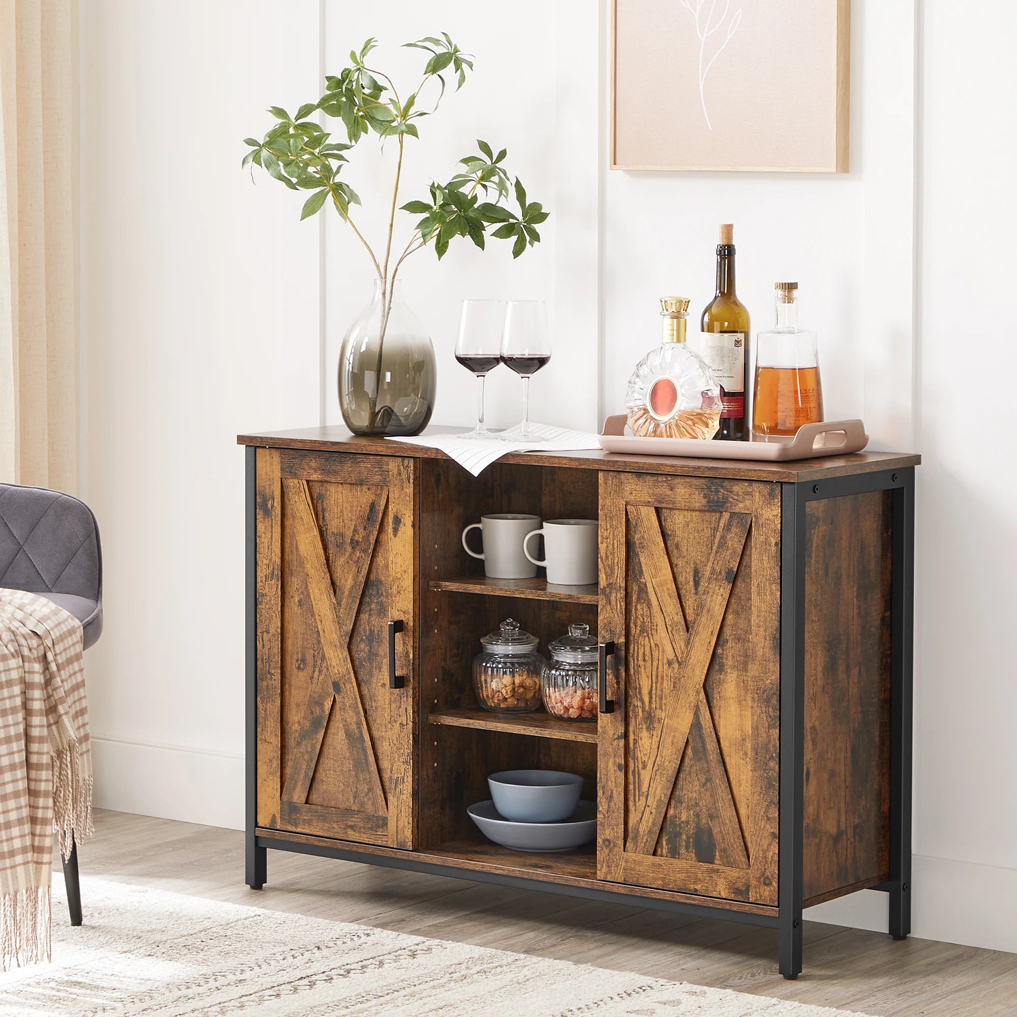 Buffet Table Sideboard Storage Cabinet with Barn Doors