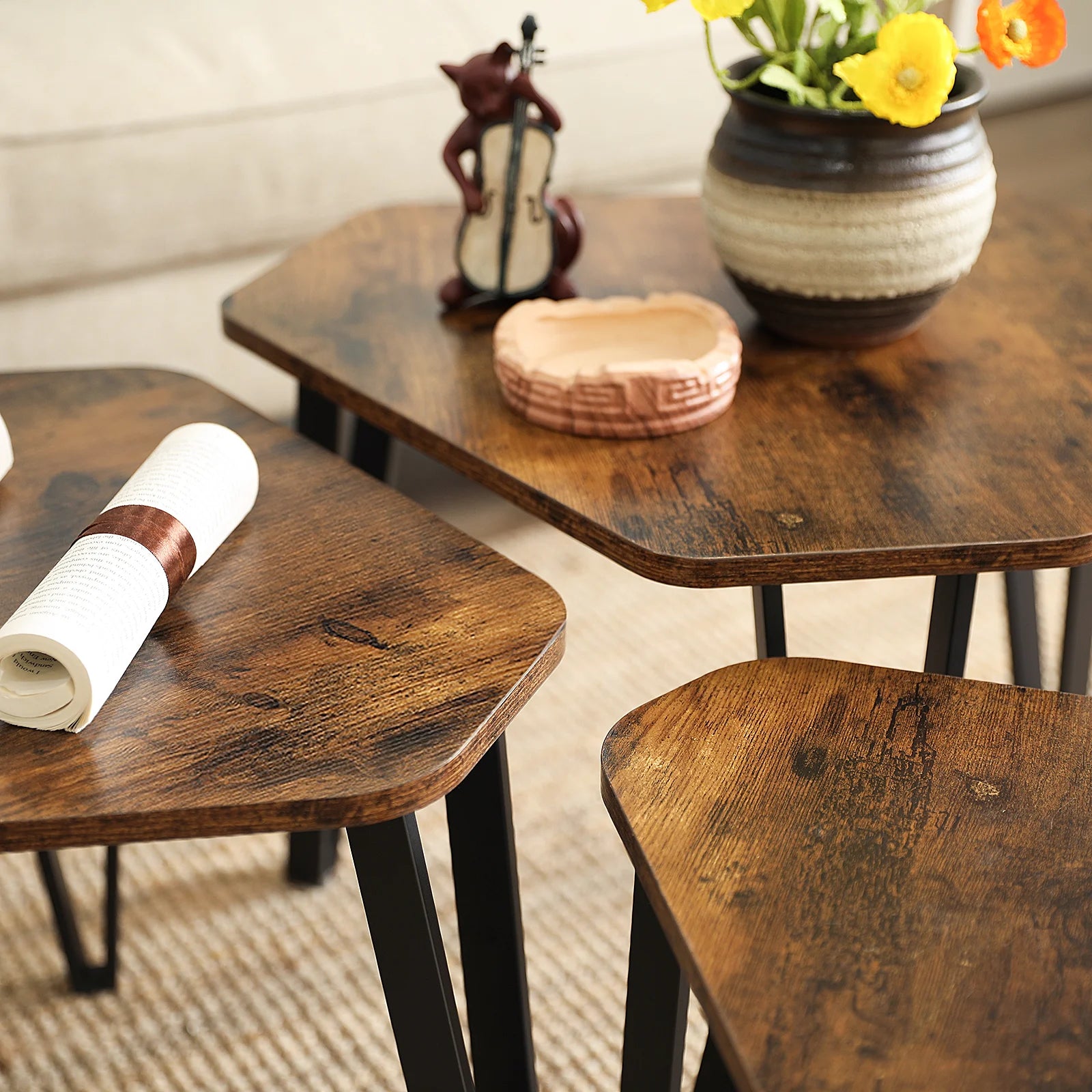 Nesting Coffee Table Set of 3 – Modern Stacking End Tables for Living Room