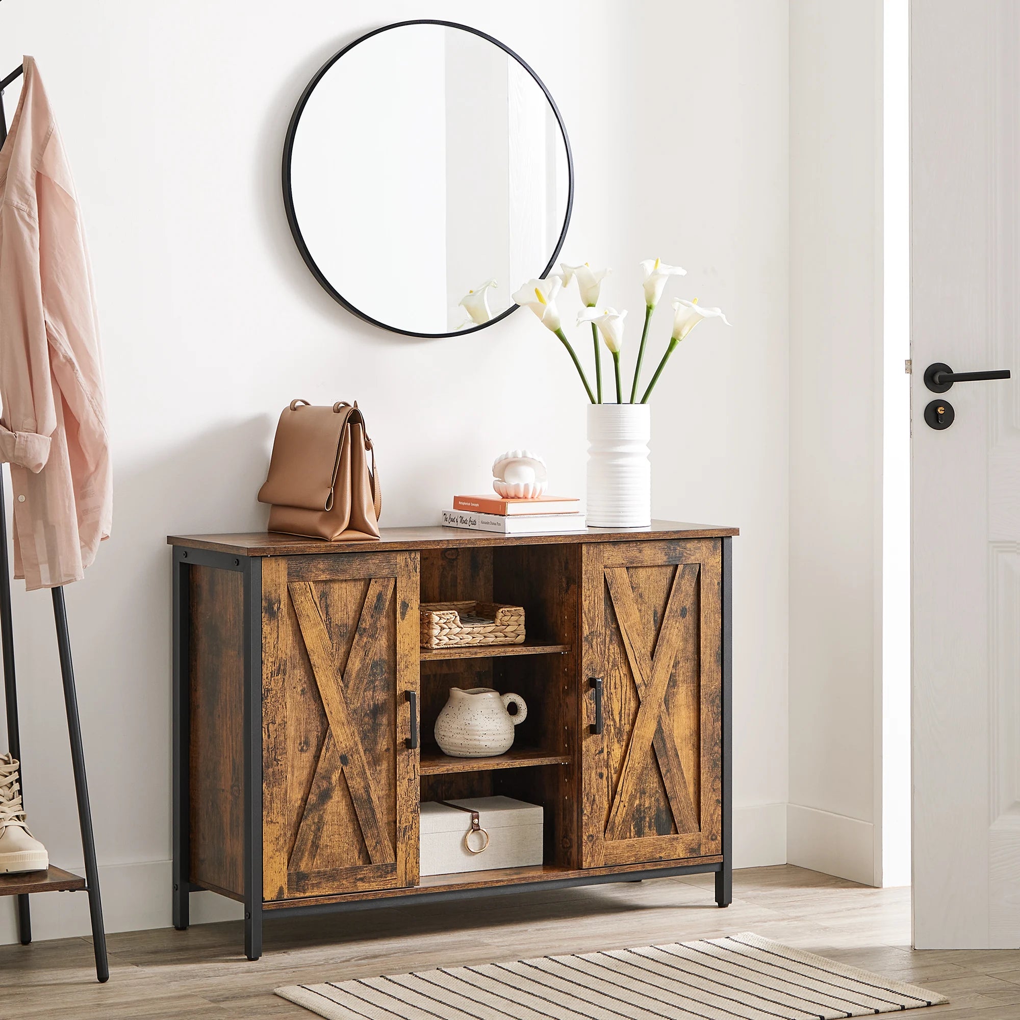 Buffet Table Sideboard Storage Cabinet with Barn Doors